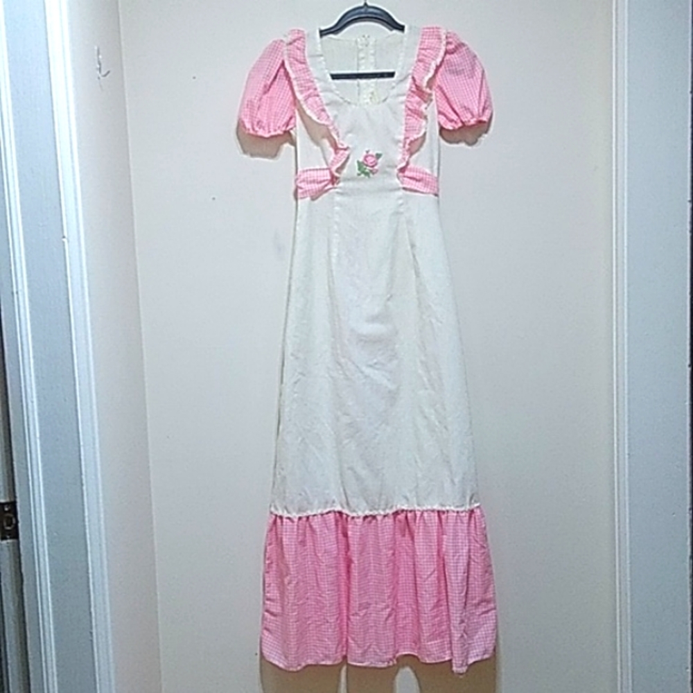 Vintage Gingham Cream And Pink Prairie Dress